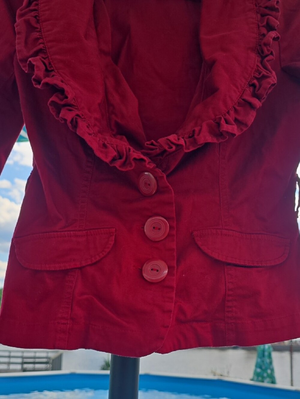 Body Central Red Ruffle-Trim Blazer Jacket - Picture 3 of 10